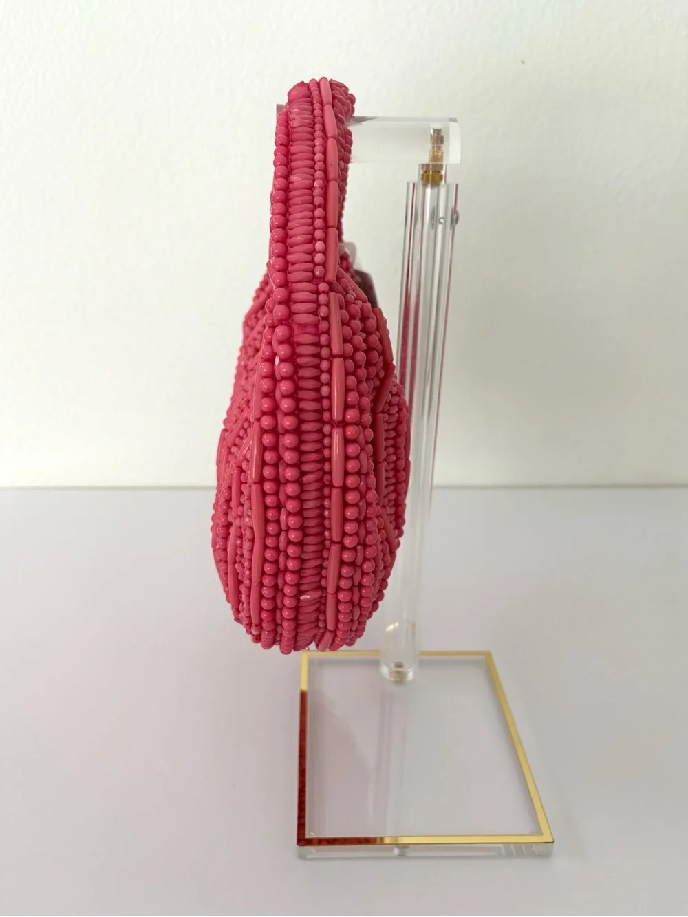 Handcrafted In India Pink Beaded Hobo Handbag NWT Half-Round Zipper Closure